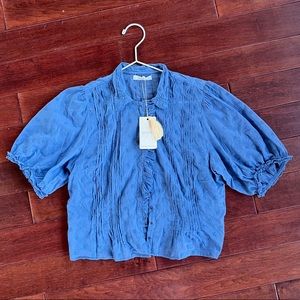 DOEN Crop Blouse in Blue with tags